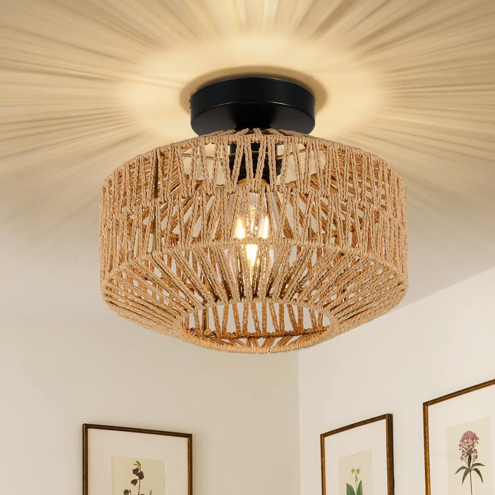 Dimm Router Fixture Boho Light Fixtures Ceiling Mount,Mini Rattan Chandelier Light Fixture ...